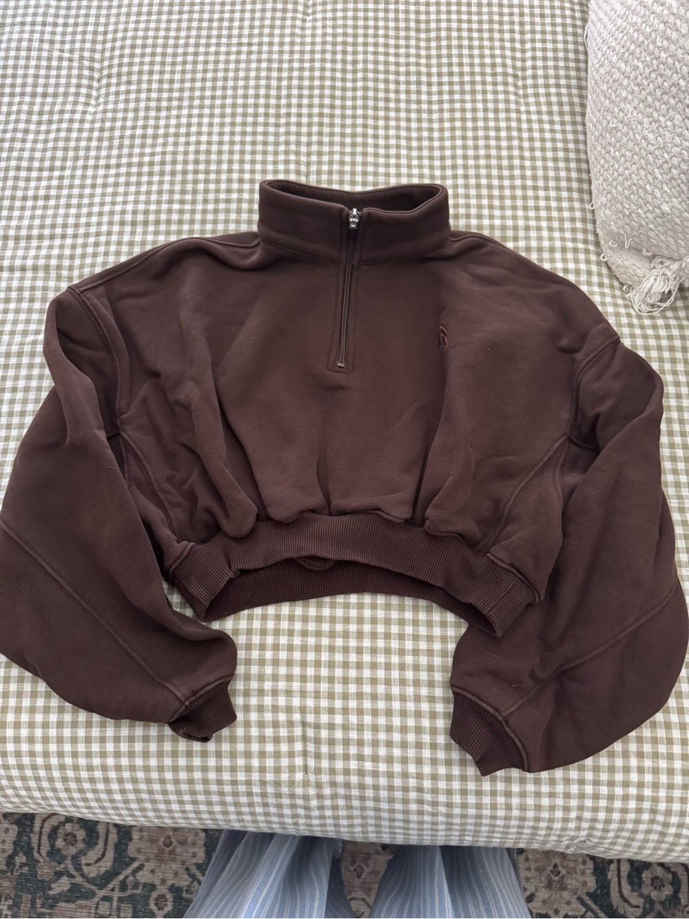 All Day Cosy Crop 1/4 Zip Sweatshirt | 70% Cocoa - S